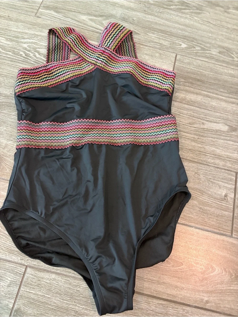 Hilor  Black One-Piece Swimsuit with Multicolor Zigzag Accents
